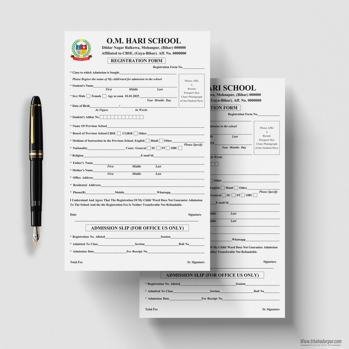 SCHOOL REGISTRATION FORM/ ADMISSION FORM DESIGN