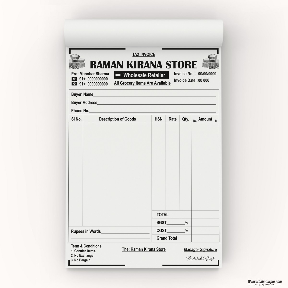 Raman Kirana Store INVOICE Bill Book Design CDR File