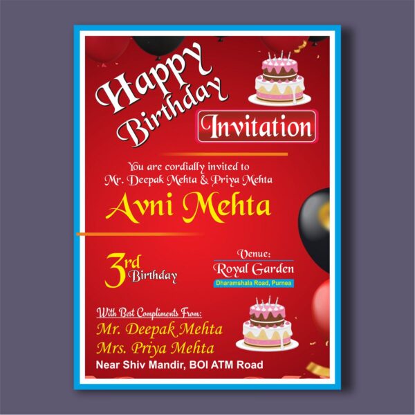 Multicolour Birthday Invitation Card