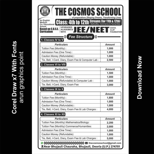 Fee Structure Design with Fonts Corel Draw