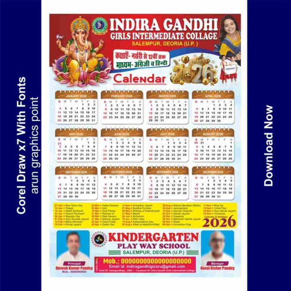 2026 calendar design school with Fonts